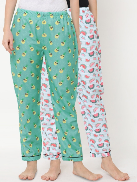 

FashionRack Pack Of 2 Women Printed Lounge Pants, Green