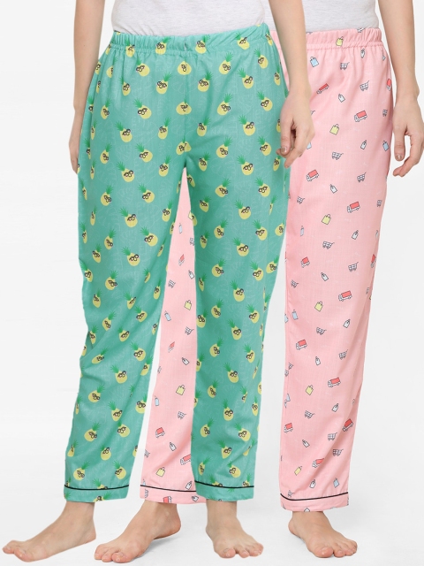 

FashionRack Woman Pack of 2 Green & Pink Printed Lounge Pants