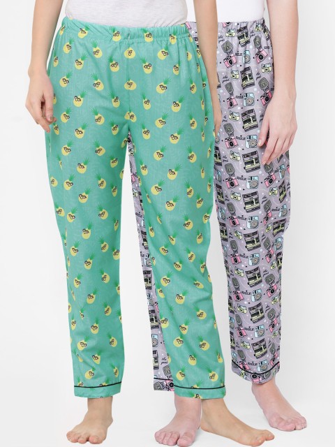 

FashionRack Women Pack of 2 Printed Cotton Lounge Pants, Green