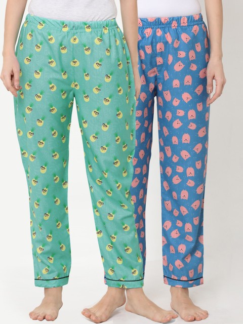 

FashionRack Pack Of 2 Women Printed Lounge Pants, Green