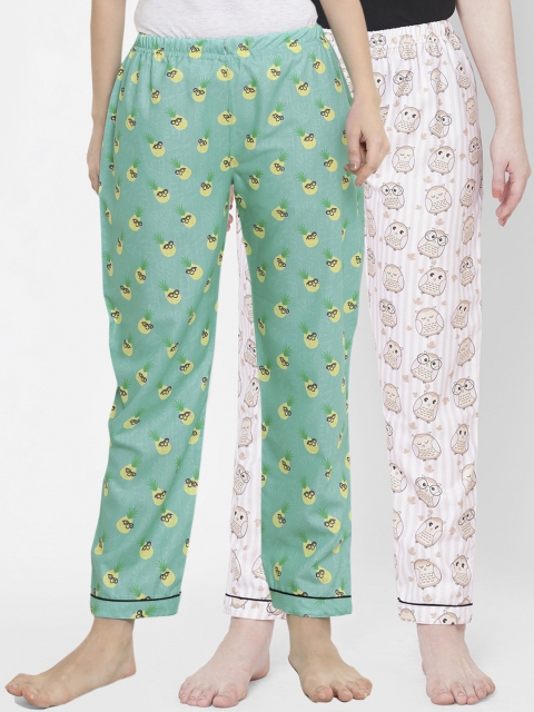 

FashionRack Women Pack Of 2 Green & Brown Printed Cotton Lounge Pants