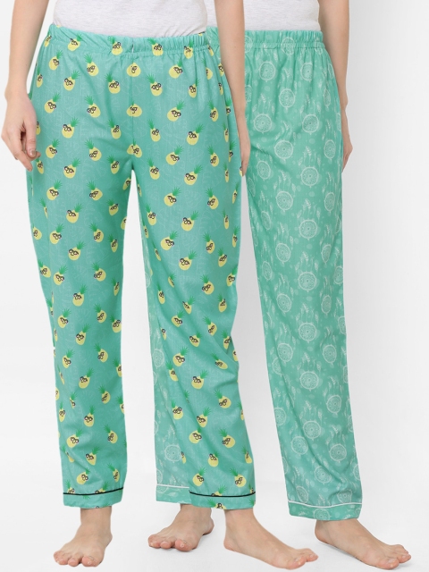 

FashionRack Women Pack Of 2 Green Printed Lounge Pants