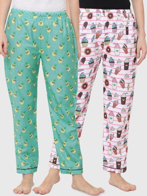 

FashionRack Woman Pack of 2 Green & White Printed Lounge Pants