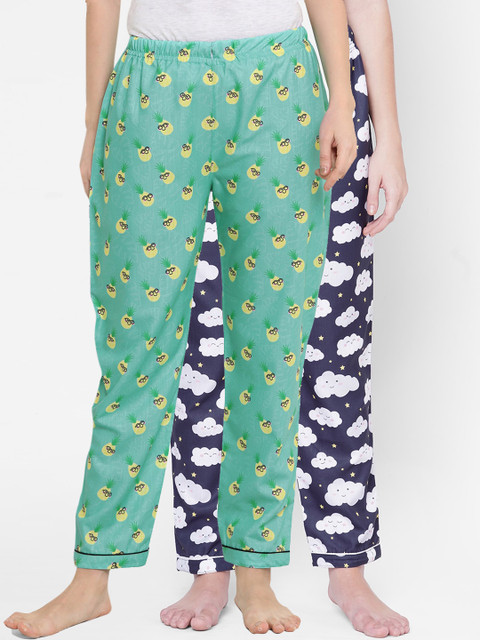

FashionRack Women Pack of 2 Printed Cotton Lounge Pants, Green