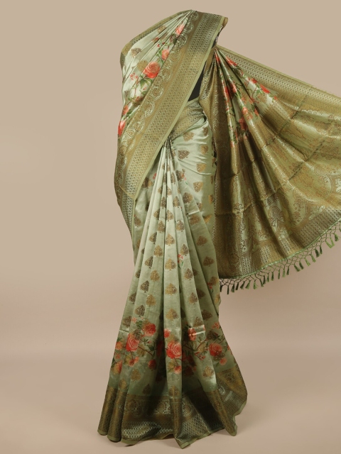 

Pothys Green & Orange Ethnic Motifs Jute Silk Saree