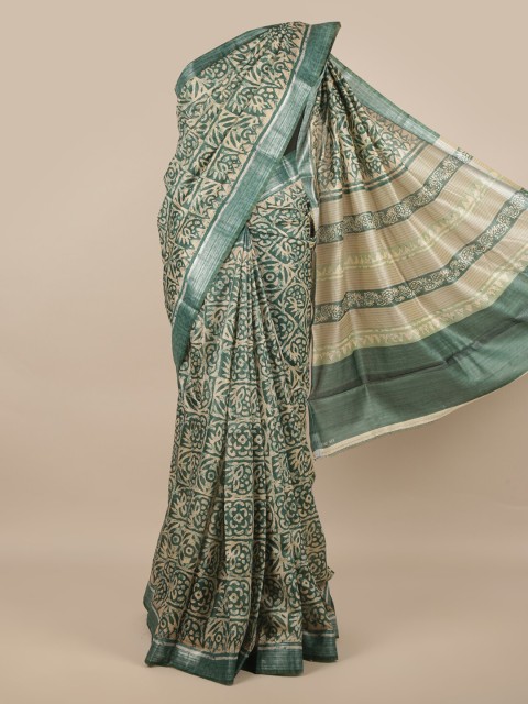 

Pothys Green & Beige Ethnic Motifs Zari Jute Silk Saree