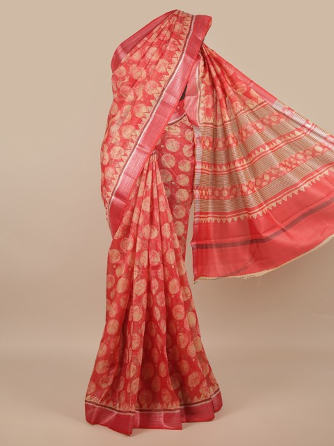 

Pothys Pink & Beige Jute Silk Saree