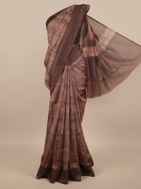 

Pothys Brown Striped Jute Silk Saree