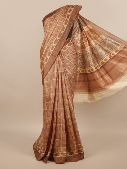 

Pothys Brown & Cream-Coloured Batik Jute Silk Saree