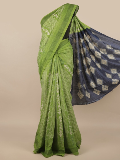 

Pothys Green & Navy Blue Floral Jute Silk Saree