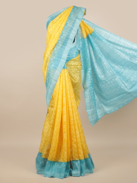 

Pothys Yellow & Blue Floral Jute Silk Saree