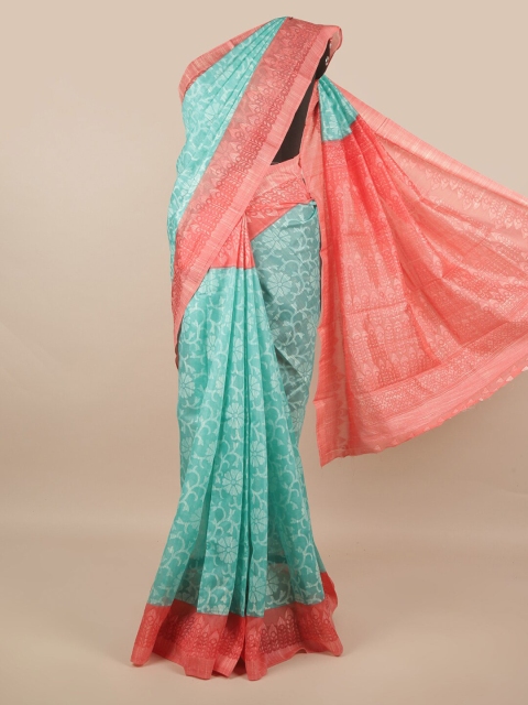 

Pothys Turquoise Blue & Pink Floral Jute Silk Saree