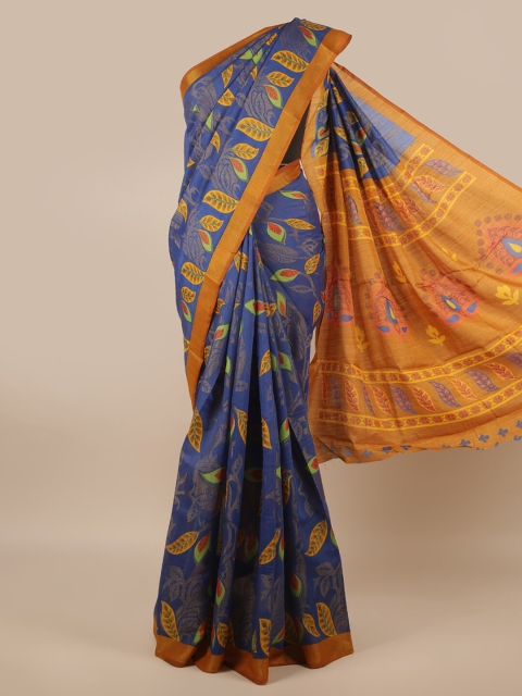 

Pothys Blue & Mustard Ethnic Motifs Zari Jute Silk Saree