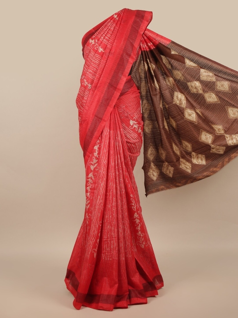 

Pothys Red & Brown Floral Jute Silk Saree