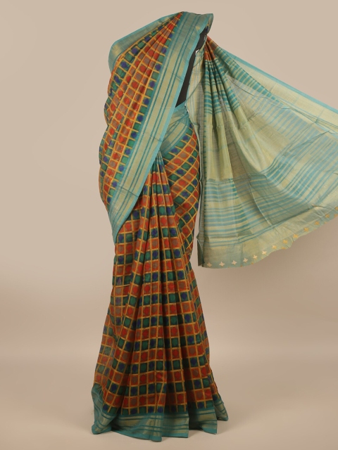 

Pothys Red & Blue Checked Jute Silk Saree