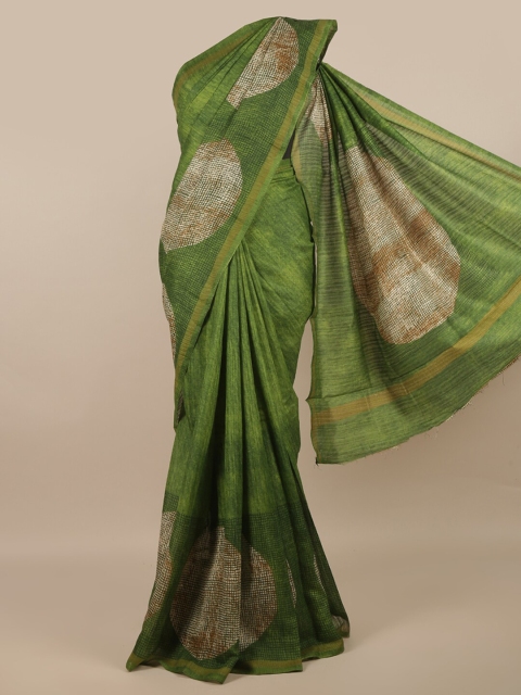 

Pothys Green & Beige Jute Silk Saree