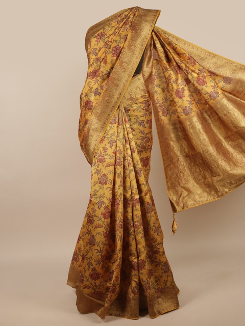 

Pothys Yellow & Brown Floral Printed Zari Saree