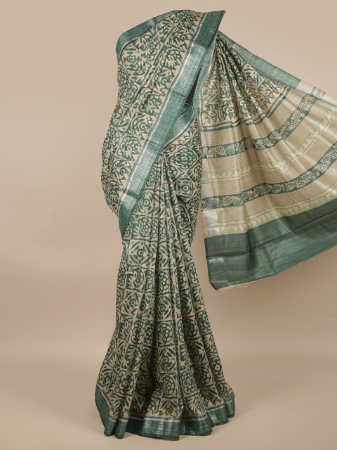 

Pothys Green & Beige Ethnic Motifs Zari Jute Silk Saree