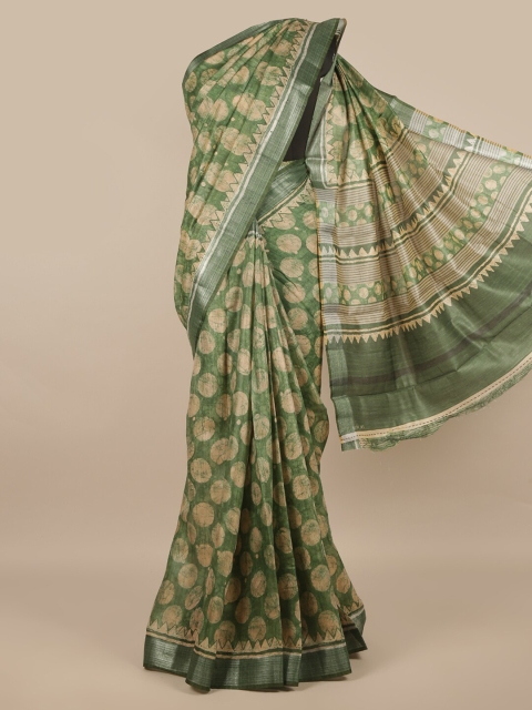 

Pothys Green & Beige Batik Zari Jute Silk Saree