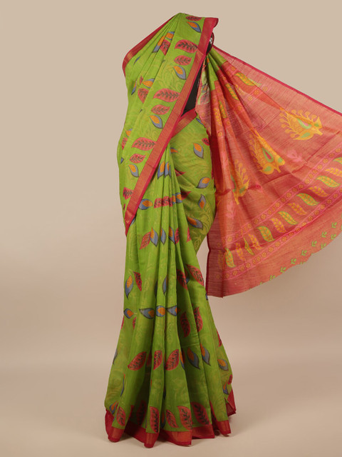 

Pothys Green & Red Woven Design Zari Jute Silk Saree