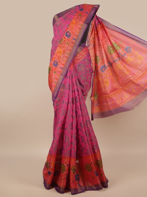 

Pothys Pink & Peach-Coloured Floral Zari Jute Silk Saree