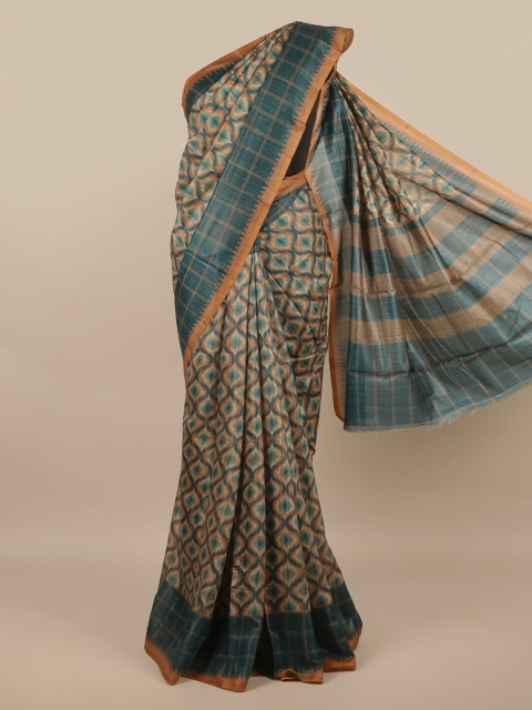 

Pothys Green & Brown Jute Silk Saree