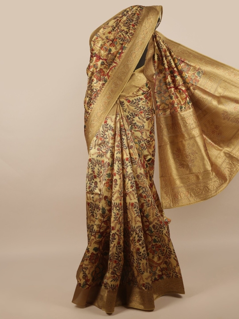 

Pothys Green & Blue Floral Zari Jute Silk Heavy Work Saree