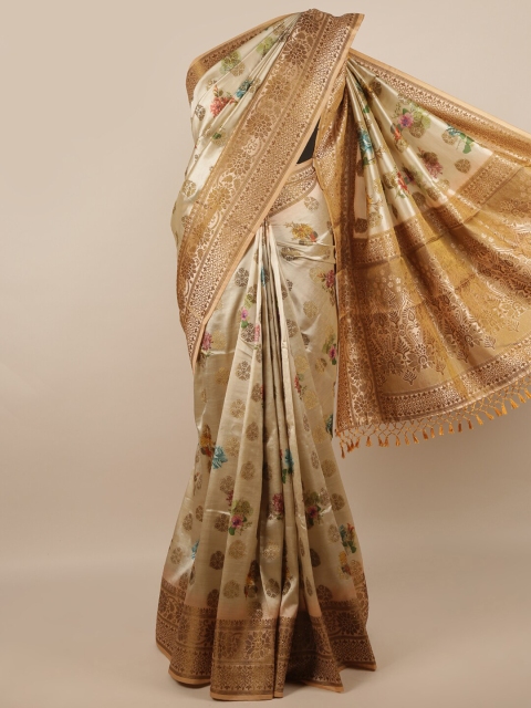 

Pothys Peach-Coloured & Gold-Toned Woven Design Zari Jute Silk Saree