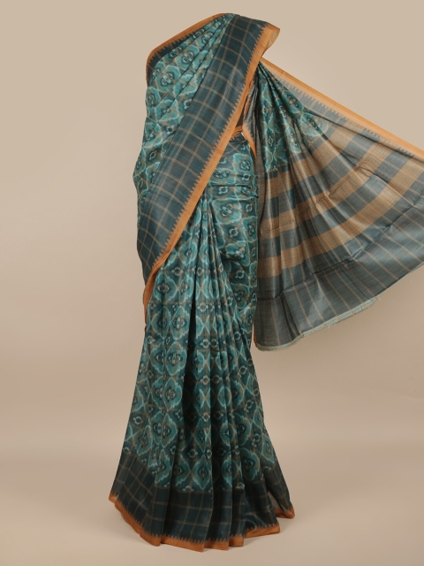 

Pothys Blue & Mustard Ethnic Motifs Jute Silk Saree