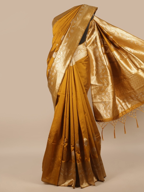 

Pothys Brown & Gold-Toned Ethnic Motifs Zari Jute Silk Saree