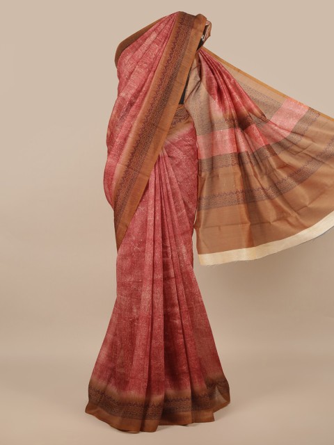 

Pothys Pink & Brown Printed Jute Silk Saree