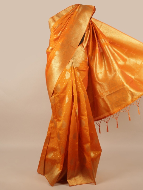 

Pothys Orange & Gold-Toned Ethnic Motifs Jute Silk Saree