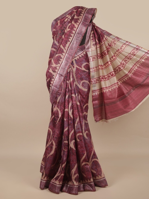 

Pothys Burgundy & Cream-Coloured Ethnic Motifs Zari Jute Silk Saree