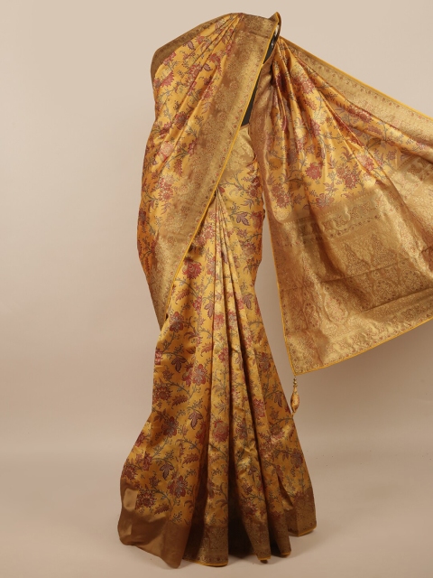 

Pothys Yellow & Red Floral Zari Jute Silk Saree