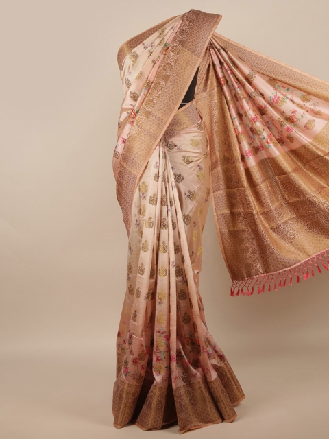 

Pothys Peach-Coloured & Gold-Toned Woven Design Zari Jute Silk Saree