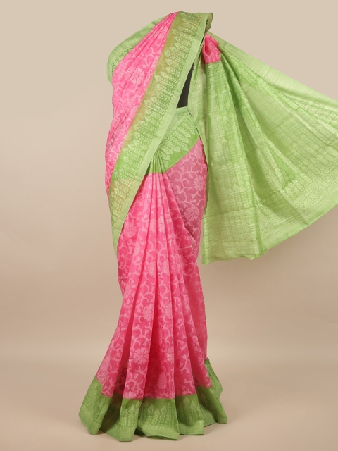 

Pothys Pink & Green Floral Jute Silk Saree