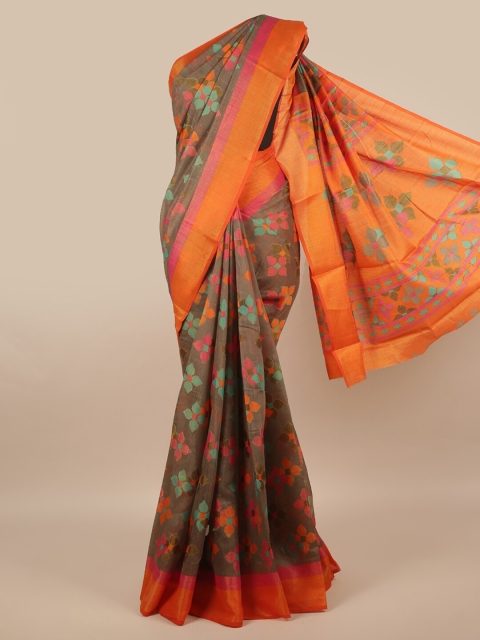 

Pothys Grey & Pink Floral Jute Silk Saree