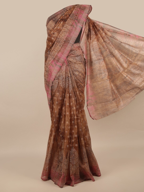 

Pothys Brown & Pink Ethnic Motifs Jute Silk Saree