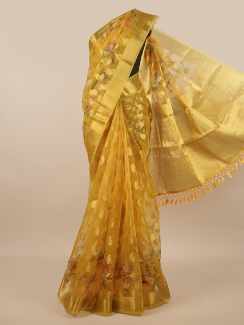 

Pothys Yellow & Gold-Toned Woven Design Zari Organza Saree