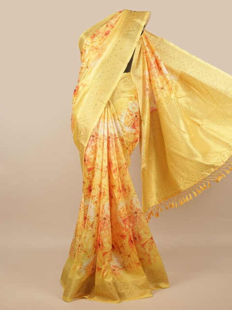 

Pothys Yellow & Red Tie and Dye Beads and Stones Jute Silk Saree