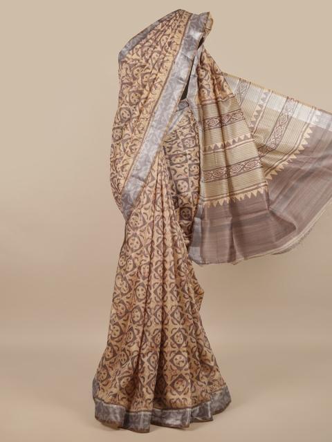 

Pothys Beige & Brown Ethnic Motifs Zari Jute Silk Saree