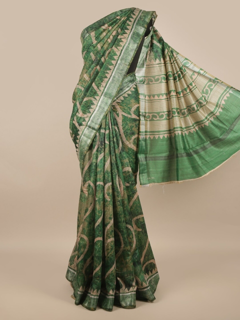 

Pothys Green & Cream-Coloured Jute Silk Saree