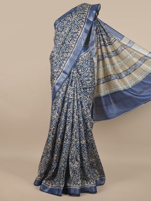 

Pothys Blue & Beige Ethnic Motifs Zari Jute Silk Saree