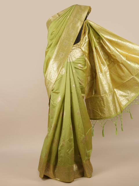

Pothys Green & Gold-Toned Floral Zari Jute Silk Saree