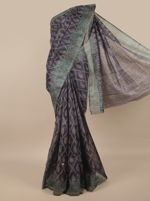 

Pothys Navy Blue & Grey Jute Silk Saree