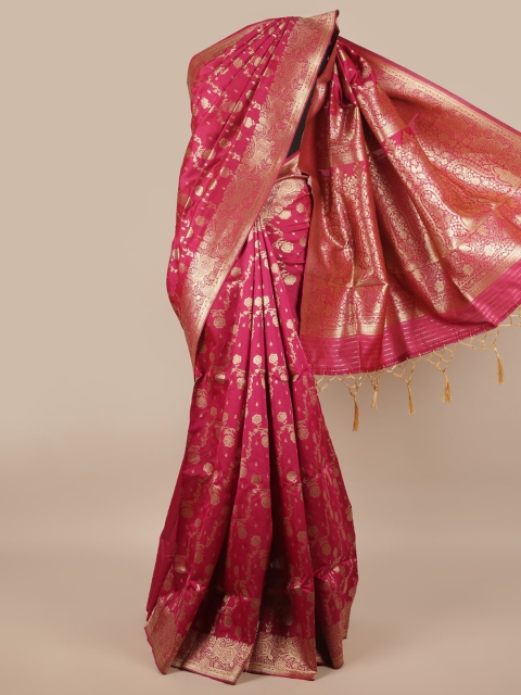 

Pothys Magenta & Gold-Toned Floral Zari Jute Silk Saree