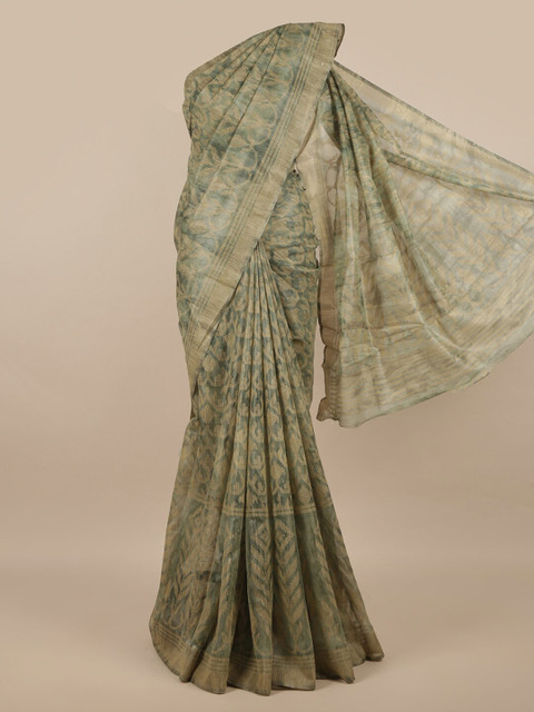 

Pothys Green & Beige Jute Silk Saree
