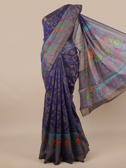 

Pothys Blue & Green Ethnic Motifs Jute Silk Saree