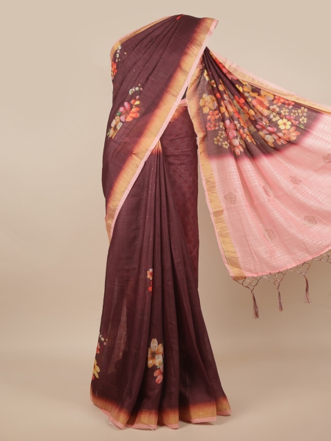 

Pothys Maroon & Pink Floral Linen Blend Saree