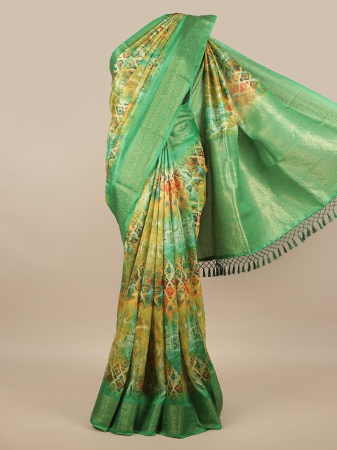 

Pothys Green & Yellow Zari Jute Silk Saree